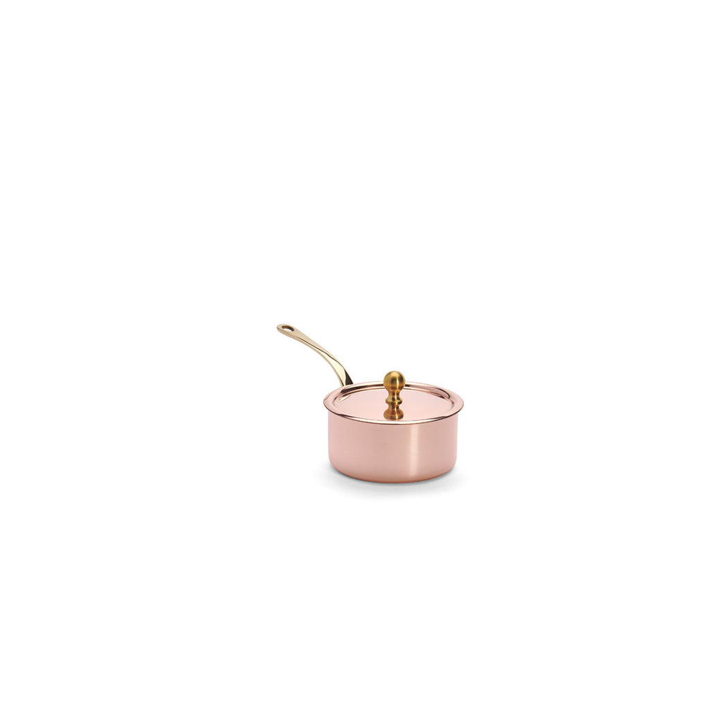 Casserole en cuivre INOCUIVRE Ø9cm avec couvercle & montures laiton - 1