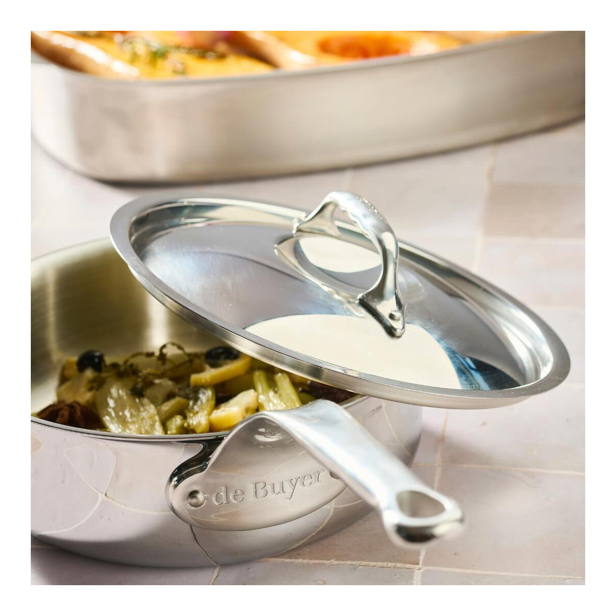 Couvercle en inox avec pontet en fonte d'inox Ø18cm - 2