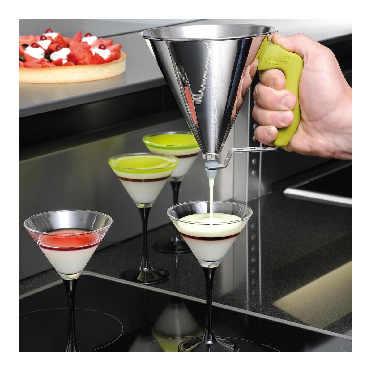 Entonnoir à piston avec pied 0,8L inox KWIK Vert - 2