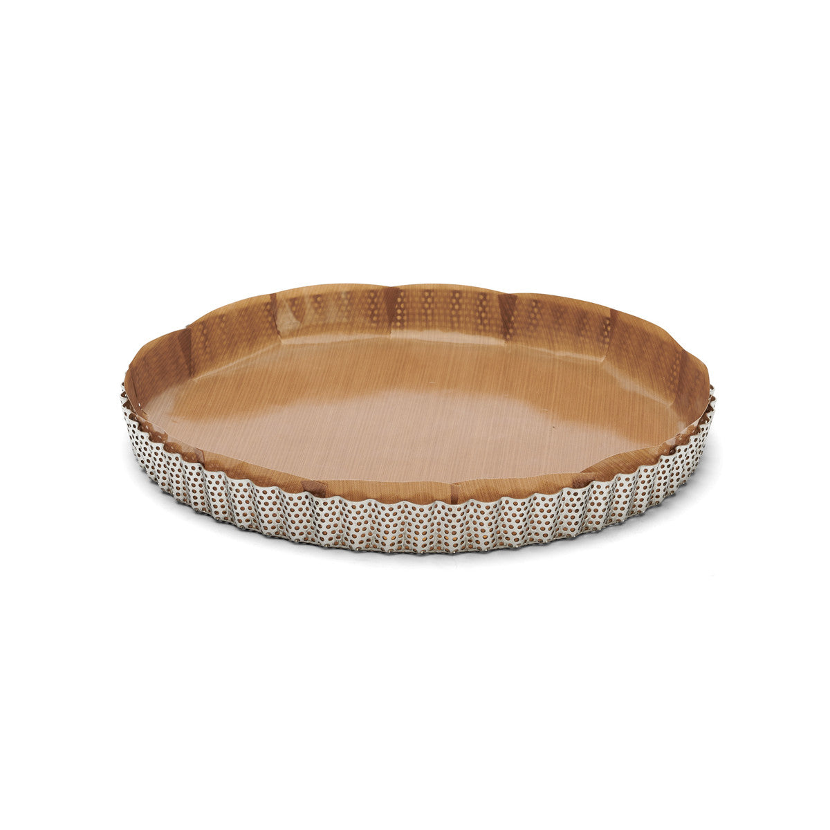 Moule à tarte inox perforé Ø28cm + 2 feuilles de cuisson antiadhésive - 1
