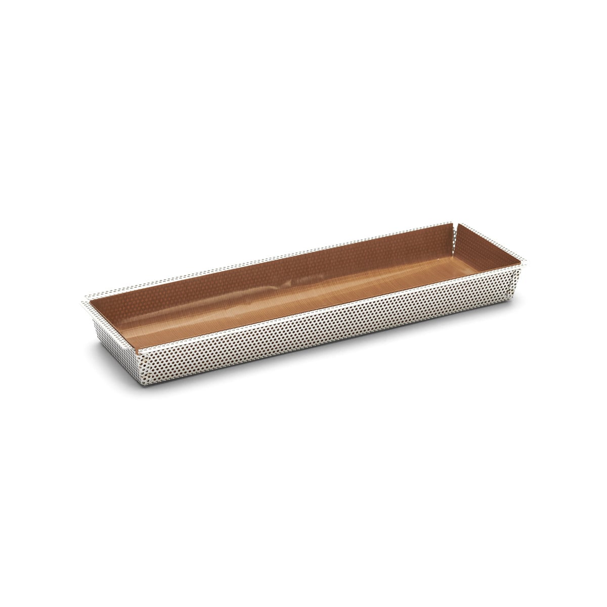 Moule rectangulaire inox perforé 35x10,5x3,5cm + feuilles de cuisson antiadhésive - 1